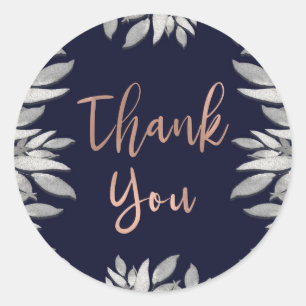 Silver Leaves Botanical Glam Blue Pink Wedding Classic Round Sticker