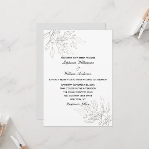 Silver Leaves Elegant Formal Modern Chic Wedding Invitation