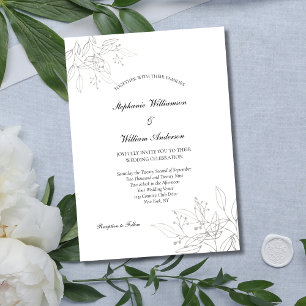 Silver Leaves Elegant Formal Modern Chic Wedding Invitation