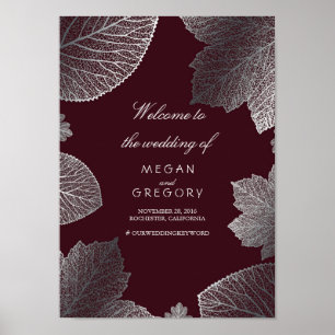 Silver Leaves Fall Wedding Welcome Sign Poster