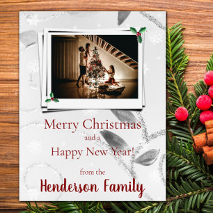 Silver Leaves Flat Holiday Photo Card