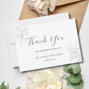 Silver Leaves Floral Botanical Minimalist Wedding Thank You Card