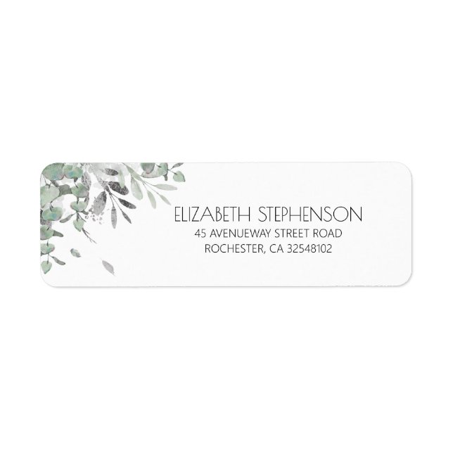 Silver Leaves Greenery Elegant Label (Front)
