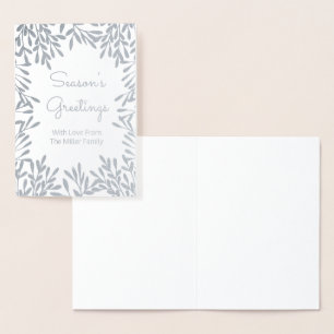 Silver Leaves Holiday Custom Christmas Foil Card