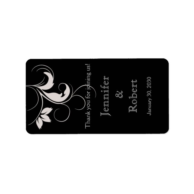 Silver Leaves on Black Wedding Lip Balm Sticker (Front)