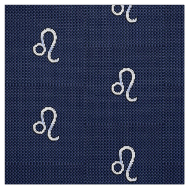 Silver Leo Symbol on Navy Blue Carbon Fibre Print Fabric (Swatch)