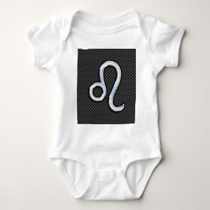 Silver Leo Zodiac Symbol Charcoal Carbon Fibre Baby Bodysuit