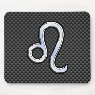 Silver Leo Zodiac Symbol Charcoal Carbon Fibre Mouse Pad