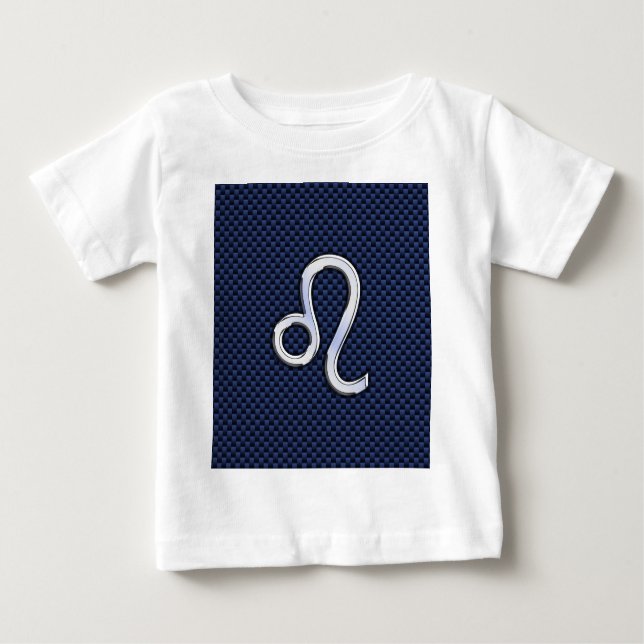 Silver Leo Zodiac Symbol Navy Carbon Fibre Print Baby T-Shirt (Front)