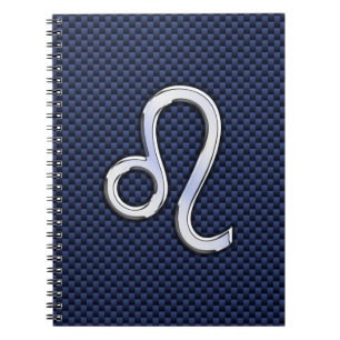 Silver Leo Zodiac Symbol Navy Carbon Fibre Print Notebook