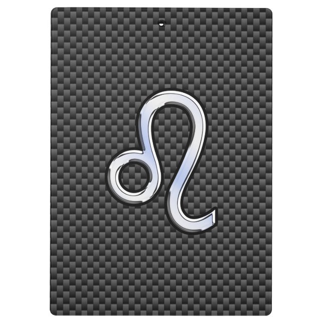 Silver Leo Zodiac Symbol on Carbon Fibre Print Clipboard (Back)
