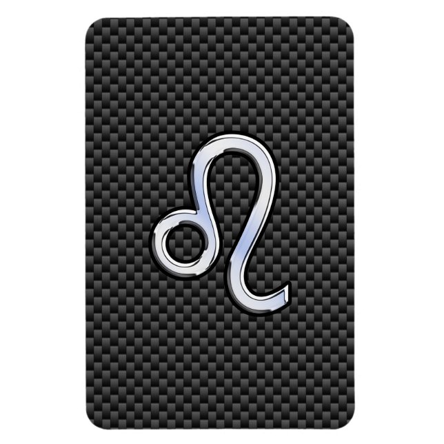 Silver Leo Zodiac Symbol on Carbon Fibre Print Magnet (Vertical)