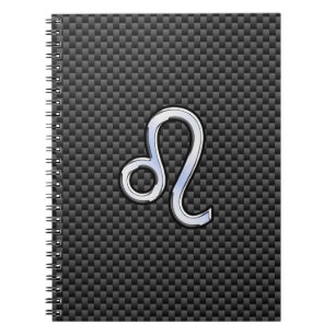 Silver Leo Zodiac Symbol on Carbon Fibre Print Spiral Notebook