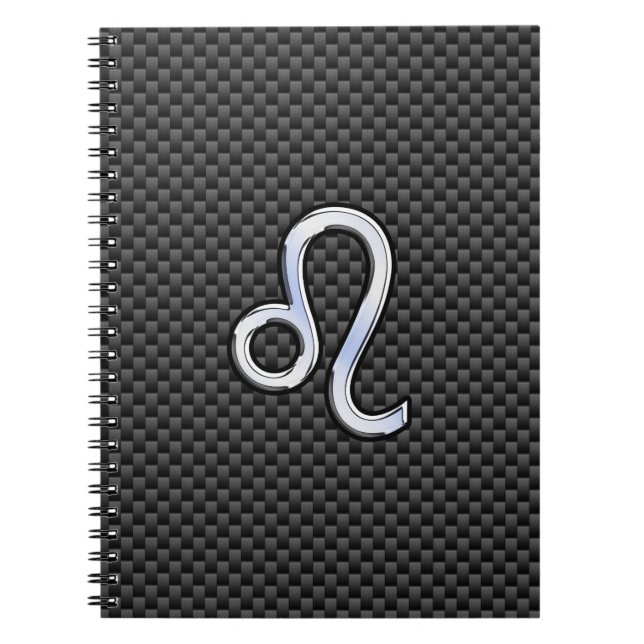 Silver Leo Zodiac Symbol on Carbon Fibre Print Spiral Notebook (Front)