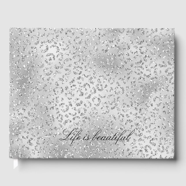 Silver Leopard Print Luxe Glitter      Guest Book (Front)