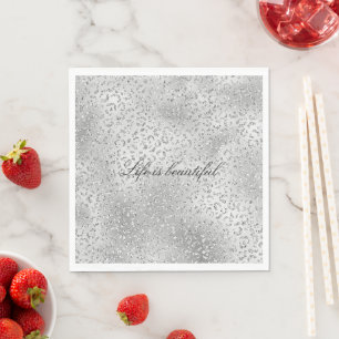Silver Leopard Print Luxe Glitter Napkin