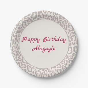 Silver Leopard Print on White Paper Plate