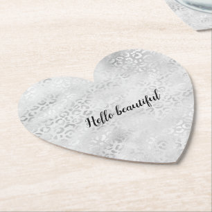 Silver Leopard Print personalised Paper Coaster