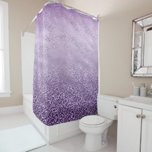 Silver Leopard Print Purple Ombre Shower Curtain
