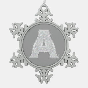 Silver Letter A Snowflake Pewter Christmas Ornament