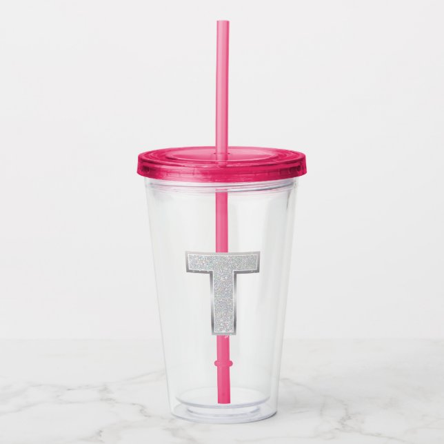 Silver Letter T Acrylic Tumbler (Front)