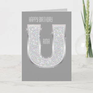 Silver Letter U Card