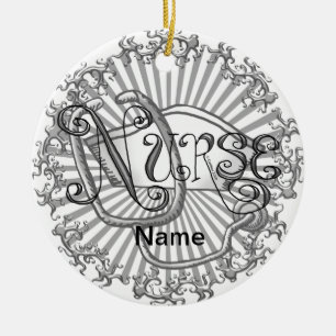 Silver letters nurse  ceramic tree decoration