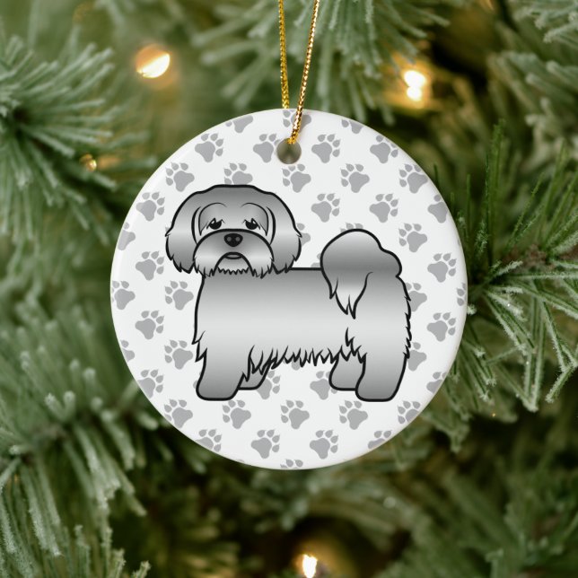Silver Lhasa Apso Cute Cartoon Dog Illustration Ceramic Tree Decoration (Tree)