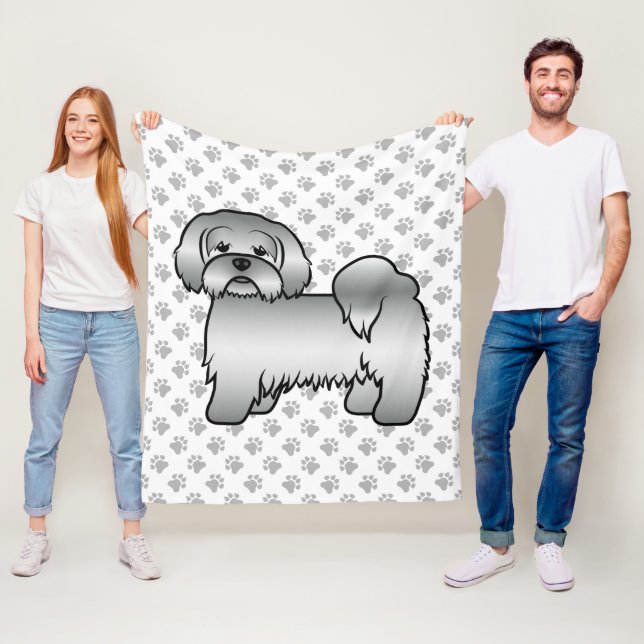 Silver Lhasa Apso Cute Cartoon Dog Illustration Fleece Blanket (In Situ)