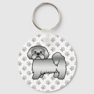 Silver Lhasa Apso Cute Cartoon Dog Illustration Key Ring