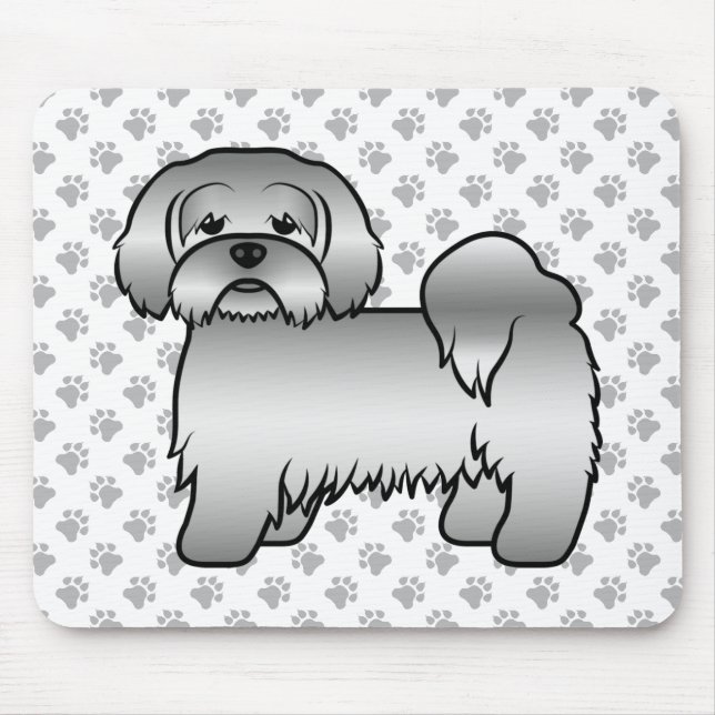 Silver Lhasa Apso Cute Cartoon Dog Illustration Mouse Pad (Front)