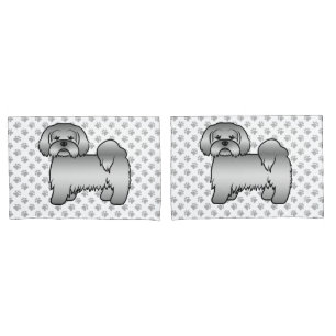 Silver Lhasa Apso Cute Cartoon Dog Illustration Pillowcase