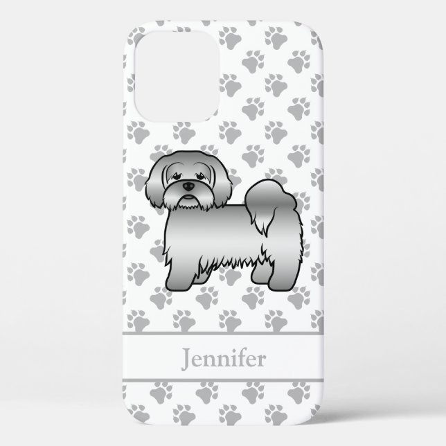 Silver Lhasa Apso Cute Cartoon Dog & Name Case-Mate iPhone Case (Back)