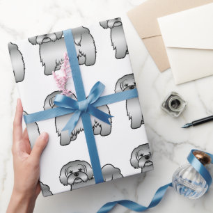 Silver Lhasa Apso Cute Cartoon Dog Pattern Wrapping Paper