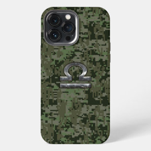 Silver Libra Zodiac Green Camo iPhone 13 Pro Max Case