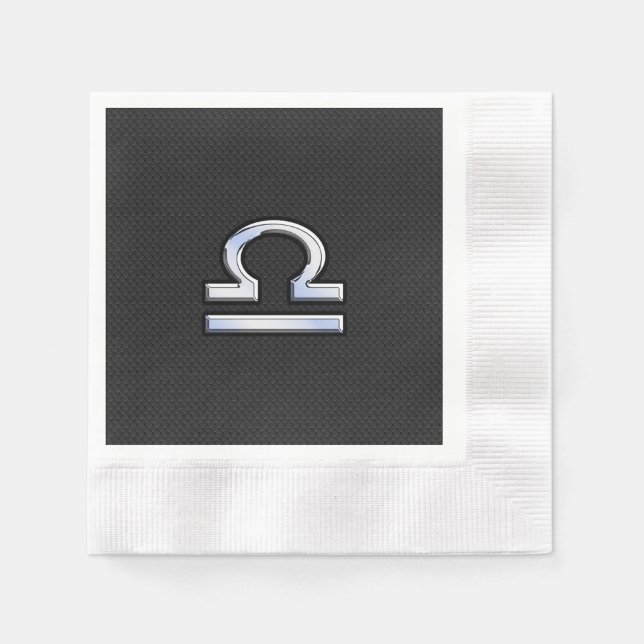 Silver Libra Zodiac Sign on black snake skin style Napkin (Front)