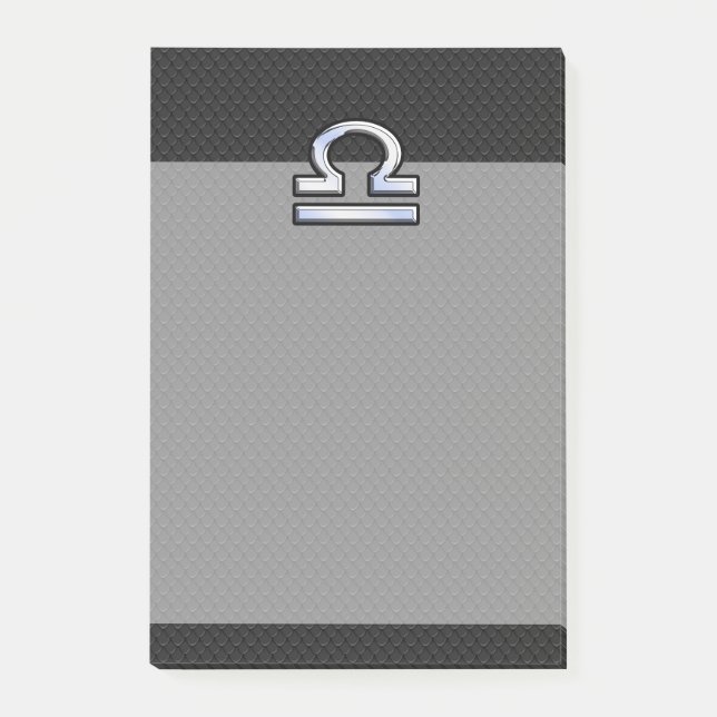 Silver Libra Zodiac Sign on black snake skin style Post-it Notes (Front)
