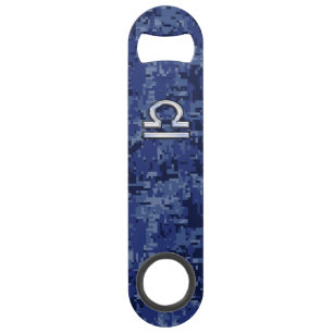 Silver Libra Zodiac Sign on blue digital camo