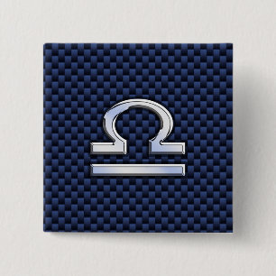 Silver Libra Zodiac Symbol Navy Blue Carbon Fibre 15 Cm Square Badge