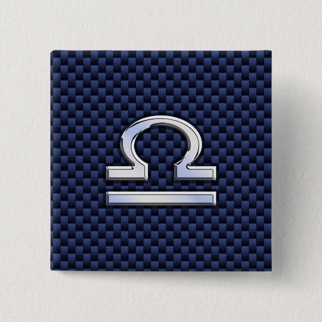 Silver Libra Zodiac Symbol Navy Blue Carbon Fibre 15 Cm Square Badge (Front)