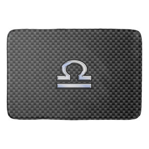 Silver Libra Zodiac Symbol on Carbon Fibre Print Bath Mat