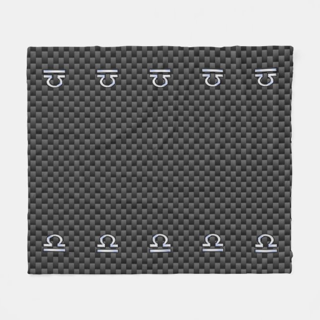Silver Libra Zodiac Symbol on Carbon Fibre Print Fleece Blanket (Front (Horizontal))