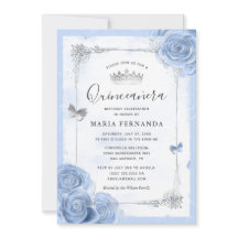 Silver Light Baby Blue Roses Elegant Quinceanera