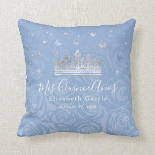 Silver Light Baby Blue Roses Mis Quince Anos Cushion