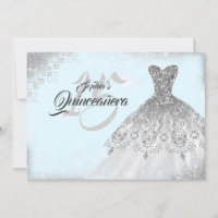 Silver Light Blue Lace Diamond Gown Quinceanera