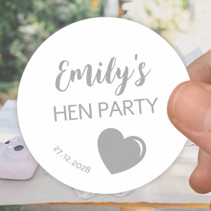 Silver Light Grey Heart Bachelorette Hen Party Classic Round Sticker
