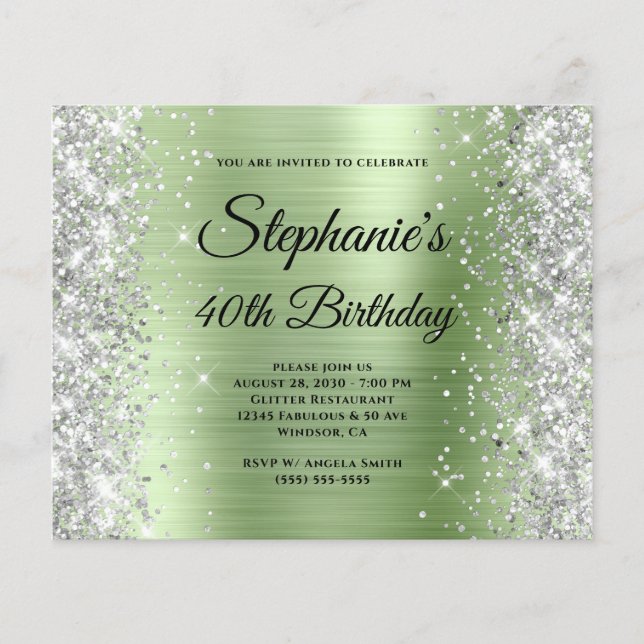 Silver Light Mint Glam Monogram 40th Birthday Flyer (Front)