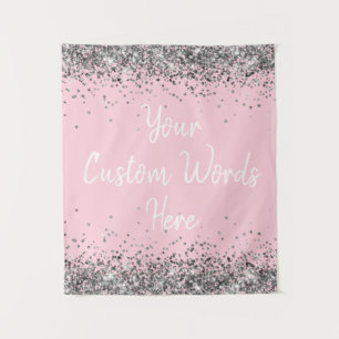 Silver Light Pink Birthday Party Photo Booth Prop Tapestry