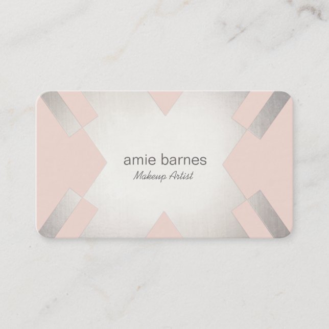 Silver & Light pink Cosmetology Hair and Makeup Business Card (Front)