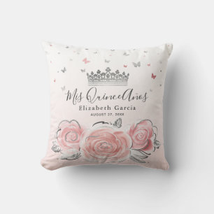 Silver Light Pink Rose Quinceanera Mis Quince Anos Cushion
